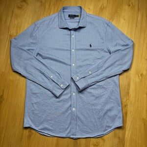 Polo Ralph Lauren Mens XXL Blue Herringbone Long Sleeve Knit Dress Shirt
